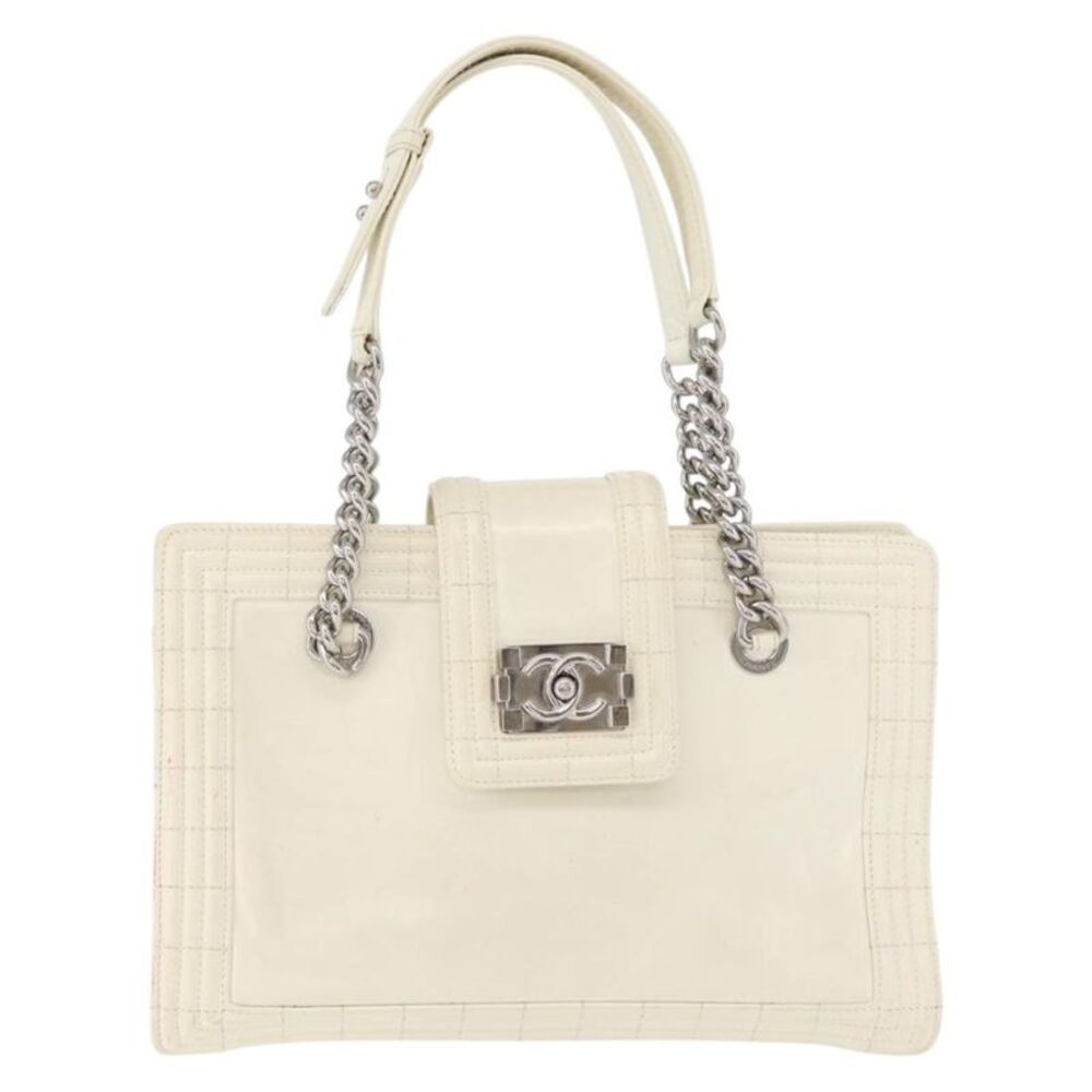Chanel Boy Tote Glazed Calfskin White Patent_Leather Shoulder Bag Bag